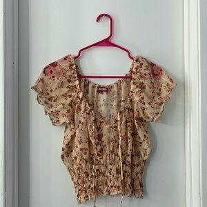 Floral Cream Blouse with Pink Accents